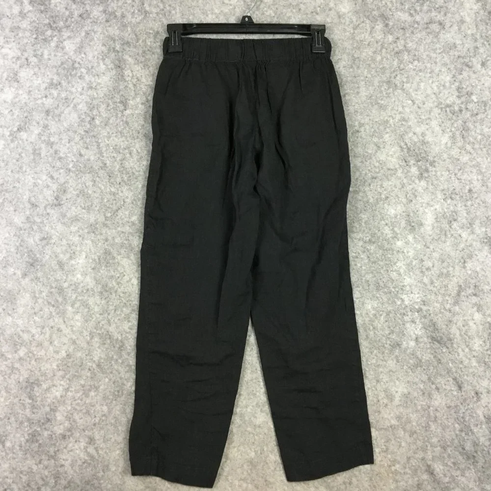 Babaton Pants XXS Linen Black Straight Crop Mid Rise Casual Drawcord Artizia